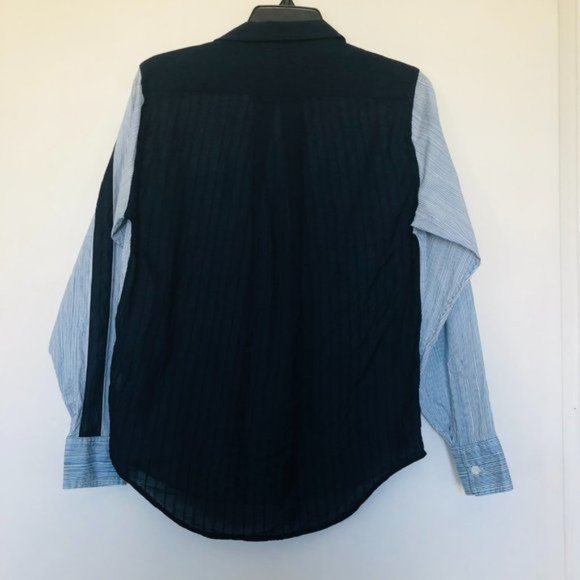 J Brand Blue/White Pinstripe Button Down Blouse- Size Small - Picture 3 of 11